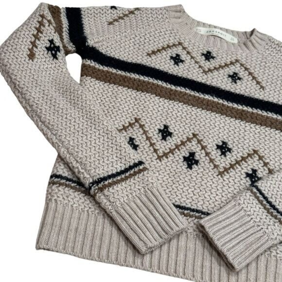 Zara Knit Aztec Print Wool Blend Sweater Holiday Cozy Winter Unisex Kid’s Size M - Picture 3 of 6